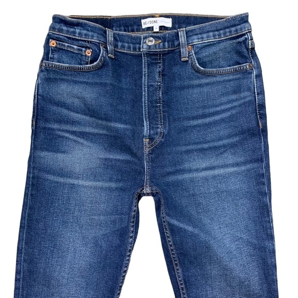 RE/DONE NWT High Rise Ankle Crop Color Midnight Blue Cotton Polyester Elastane - Picture 7 of 16